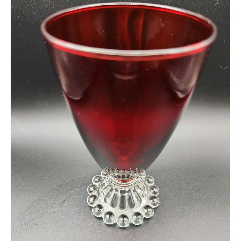 Vintage Anchor Hocking Berwick /Boopie Ruby Red Beaded Stem Water Goblet 5.5"